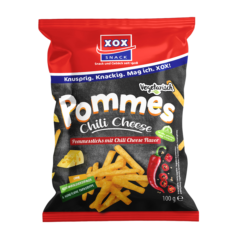 XOX Pommes Chili Cheese 100g XOX Amerika Snackbox - 15 Tüten