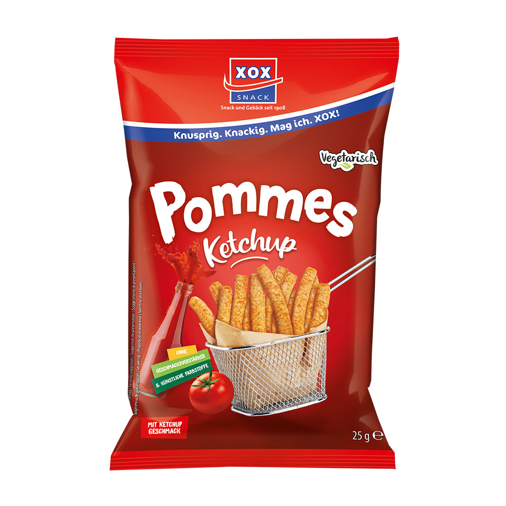 XOX Pommes Ketchup 25g (24 Stück) Sonderposten Snackbox +1 GRATIS