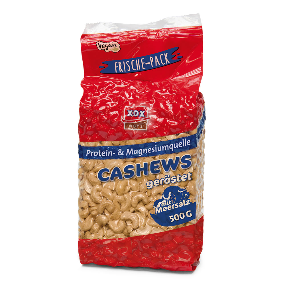 XOX Cashews geröstet und mit Meersalz 500g XOX Cashews geröstet und mit Meersalz 500g