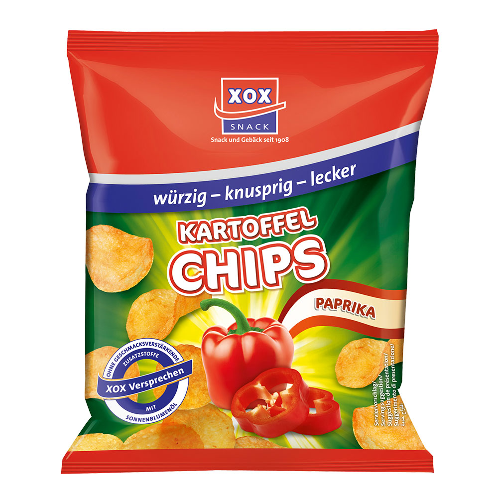 XOX Kartoffelchips Paprika 30g (20 Stück) Sonderposten Snackbox +1 GRATIS