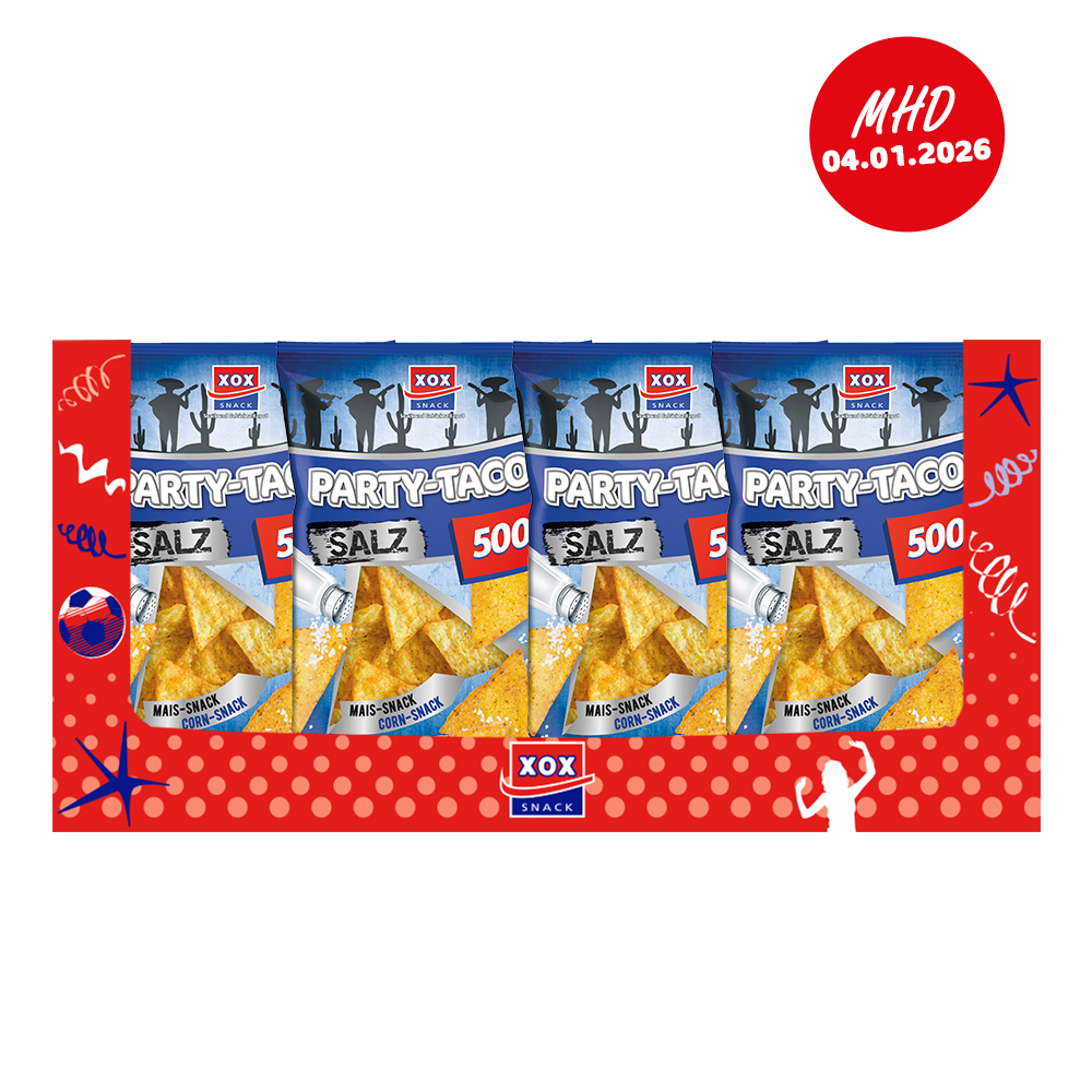 XOX Party Tacos Salz 500g Karton - MHD 04.01.2026