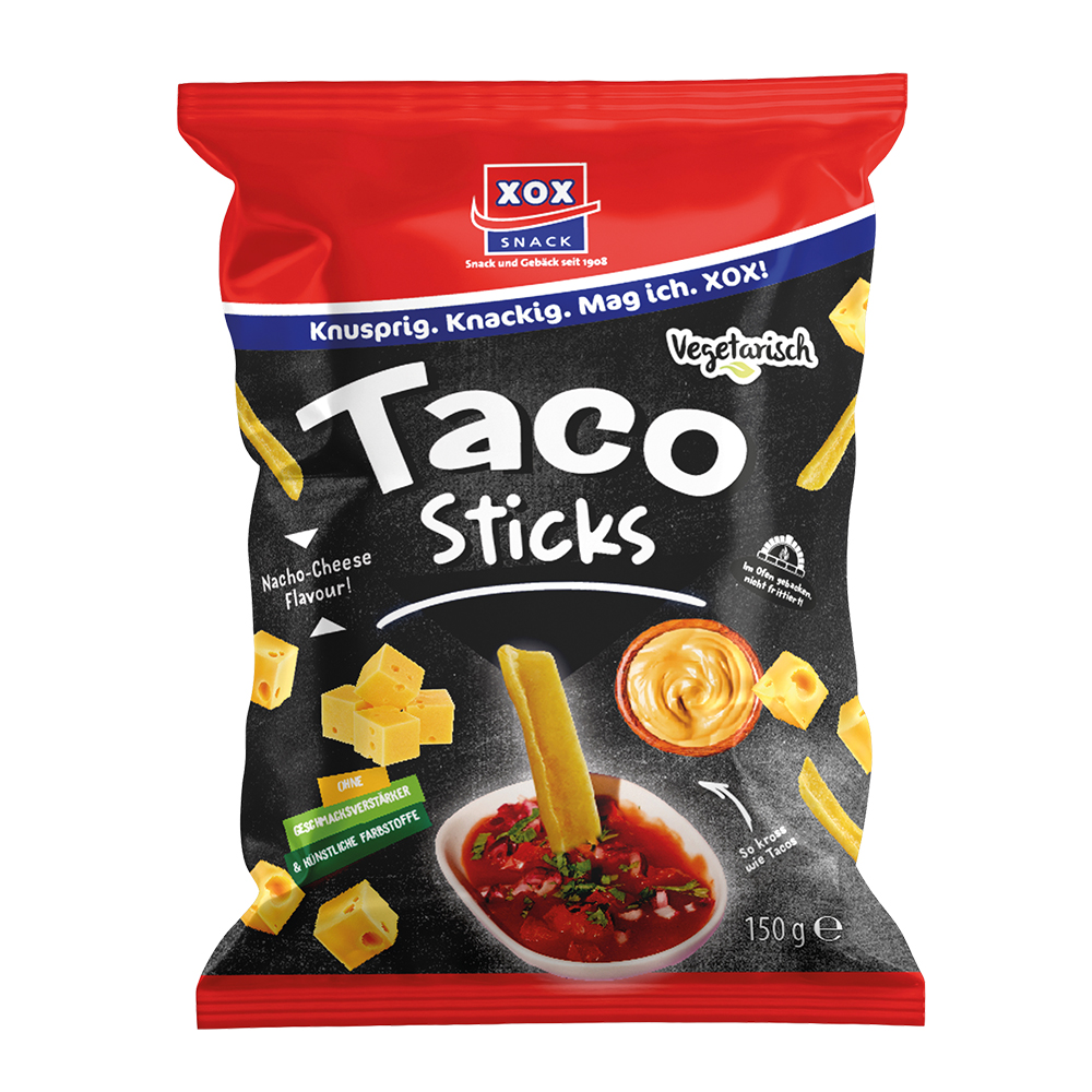 XOX Taco Sticks Nacho-Cheese 150g XOX Amerika Snackbox - 15 Tüten