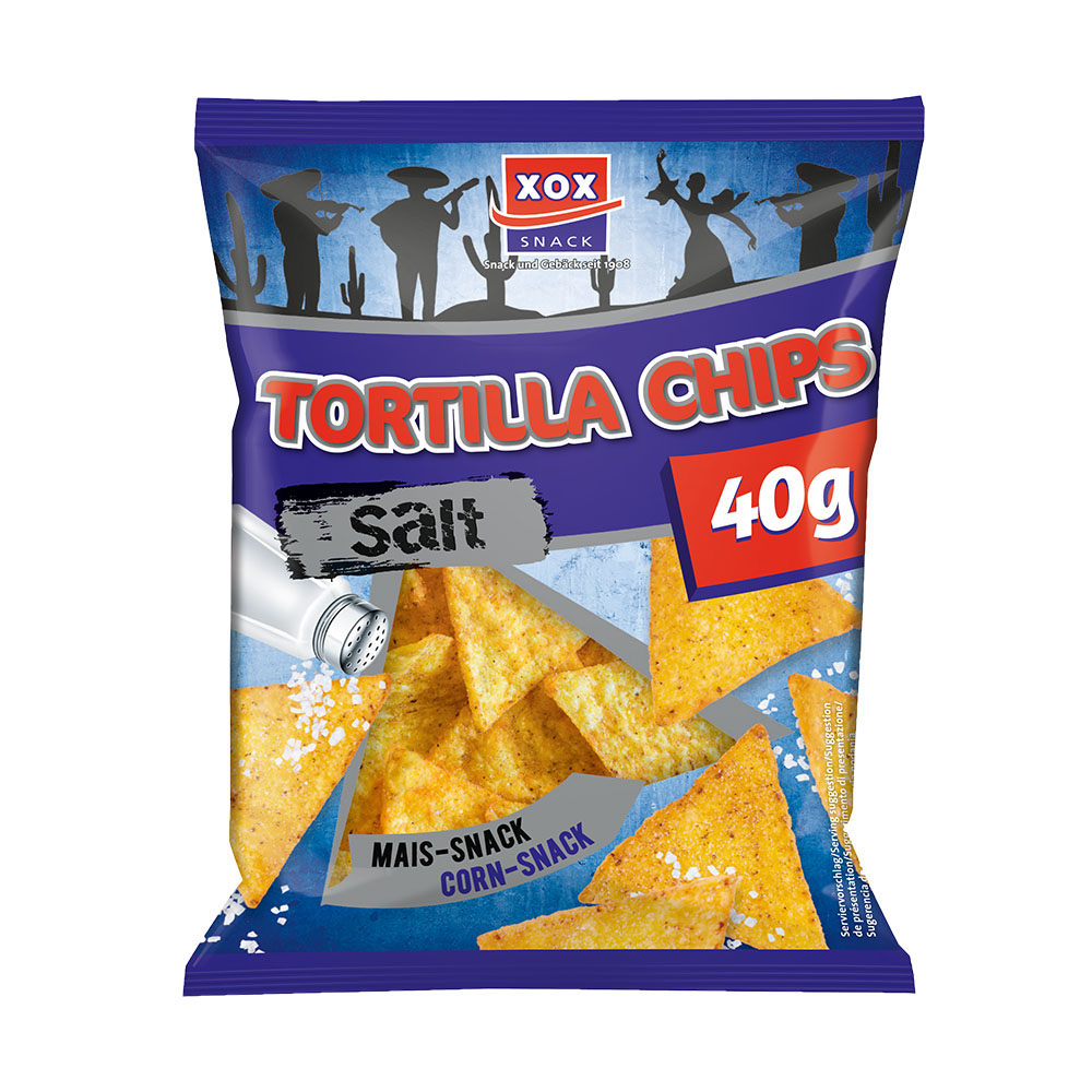 XOX Tortilla Chips Salz 40g (20 Stück) XOX Tortilla Chips Salz 40g (20 Stück)