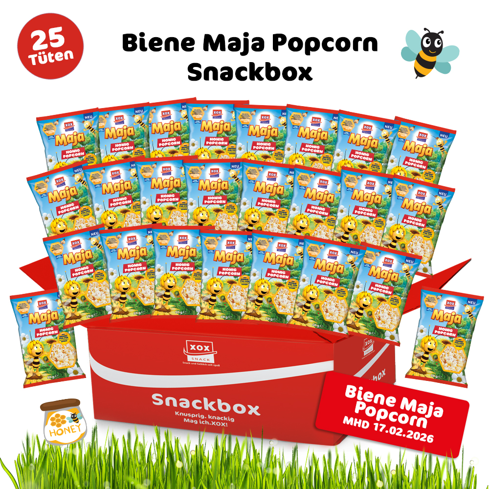 XOX Biene Maja Honig Popcorn Snackbox - MHD 17.02.2026 (25 Tüten)
