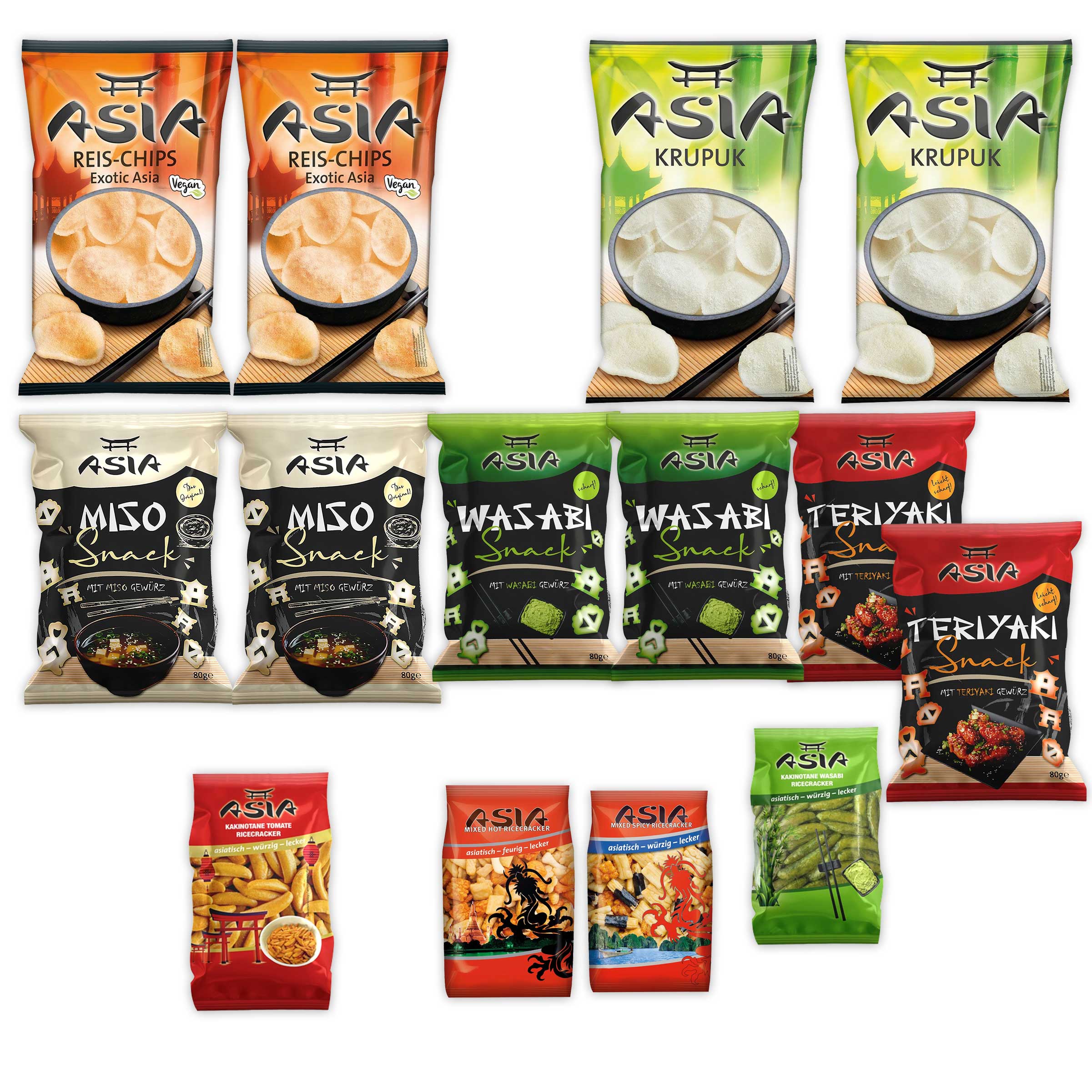 XOX Asia Snack Bag – 14 Snacks in bestickter Tasche