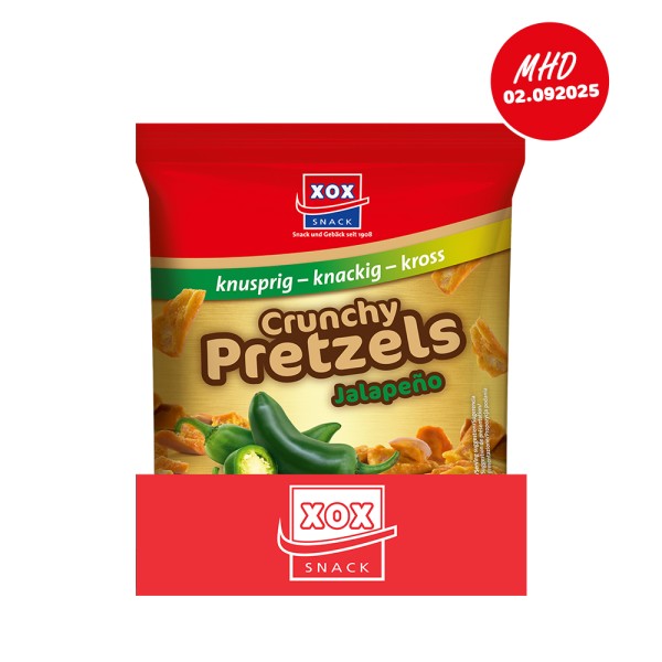 XOX Crunchy Pretzels Jalapeño 125g Karton - MHD 02.09.2025