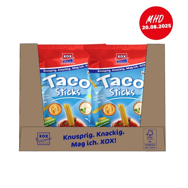 XOX Taco Sticks Salz 150g - MHD Karton 20.08.2025